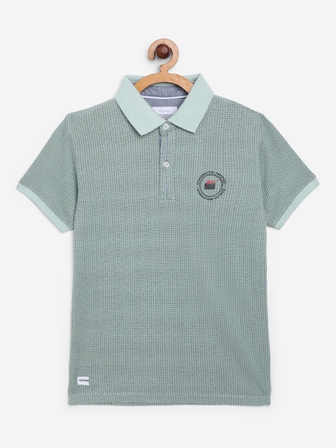 

Octave Boys Olive Green Self Design Polo Collar T-shirt