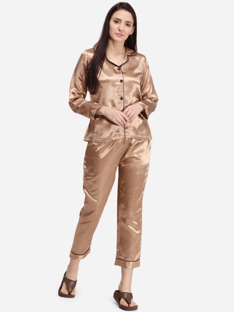 

Fbella Women Copper-Toned & Black Solid Night suit