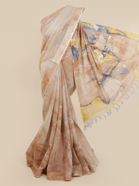 

Pothys Brown Printed Linen Blend Saree