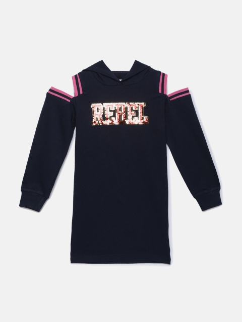 

ZION Girls Navy Blue Embellished Cotton T-shirt Dress