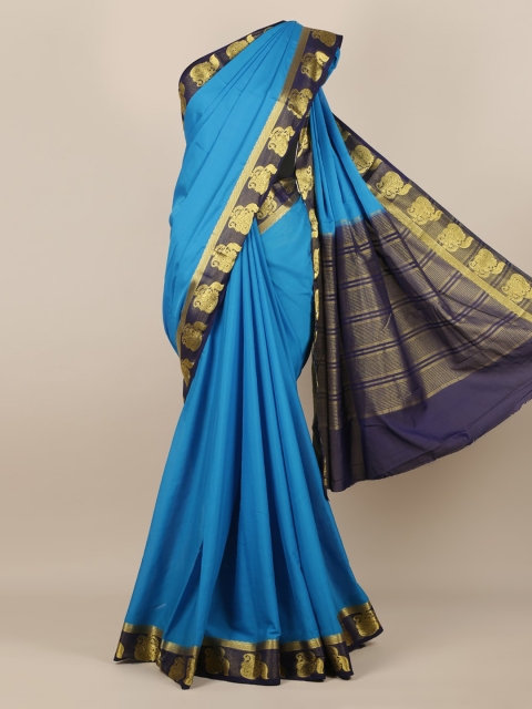 

Pothys Blue Solid Poly Georgette Saree