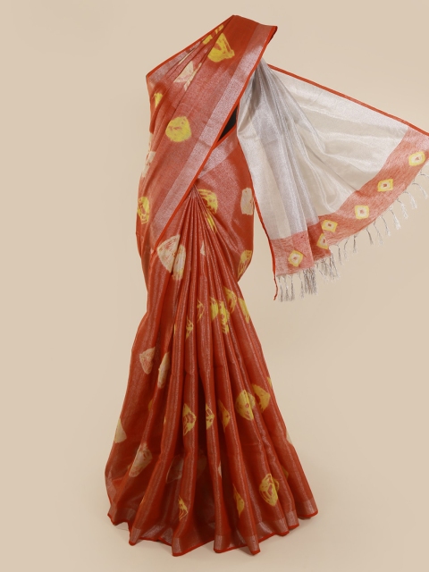 

Pothys Red Printed Linen Blend Saree