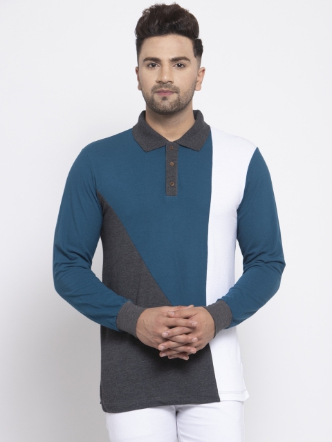 

Kalt Men Grey Colourblocked Polo Collar T-shirt