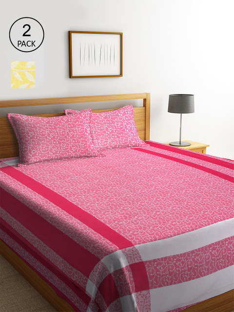 

KLOTTHE Set of 2 Woven-Design Double King Bed Covers with 4 Pillow Covers, Pink