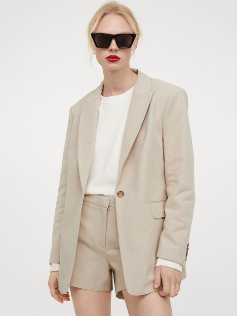 

H&M Women Beige Solid Single-Breasted Jacket