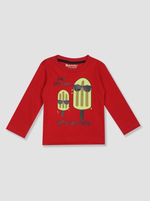 Donuts Boys Red Printed Round Neck T-shirt
