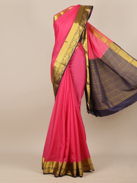 

Pothys Pink & Gold-Toned Poly Georgette Solid Saree