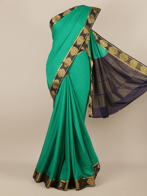 

Pothys Green Solid Poly Georgette Saree