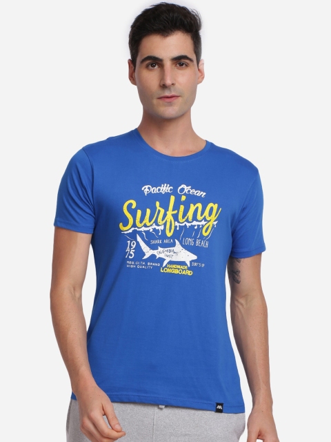 

MASH UNLIMITED Men Blue Printed Round Neck T-shirt