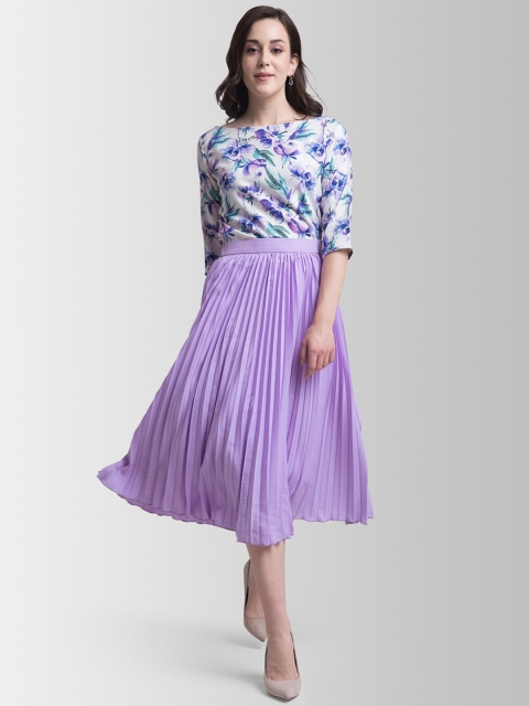 

FableStreet Women Lavender & White Printed Top with Skirt