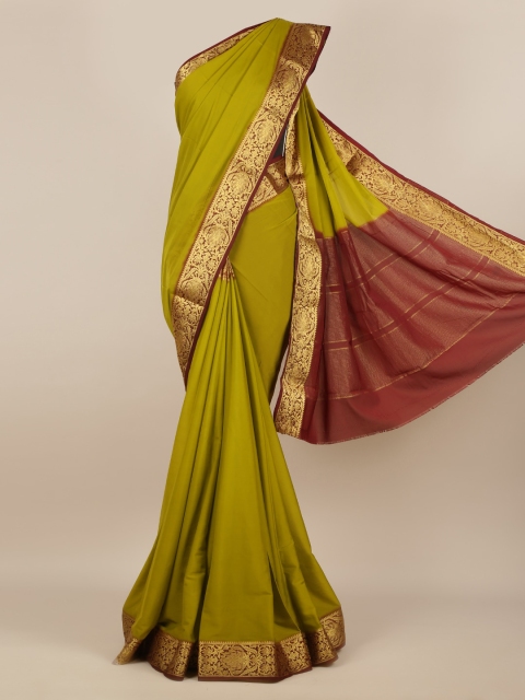 

Pothys Olive Green Solid Poly Georgette Saree