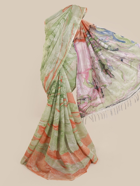 

Pothys Green Printed Linen Blend Saree