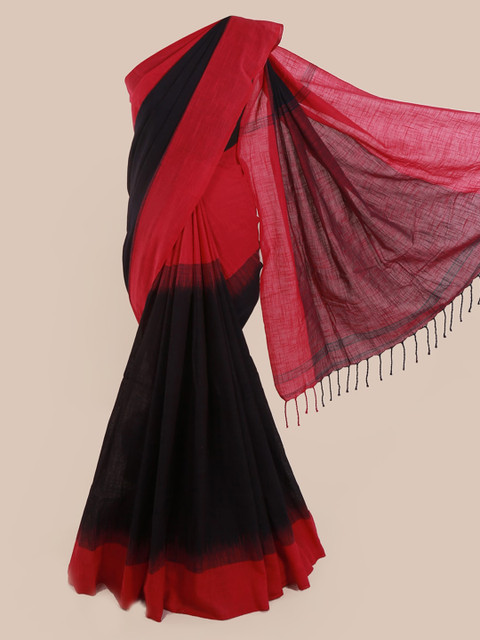 

Pothys Navy Blue & Red Cotton Blend Solid Saree