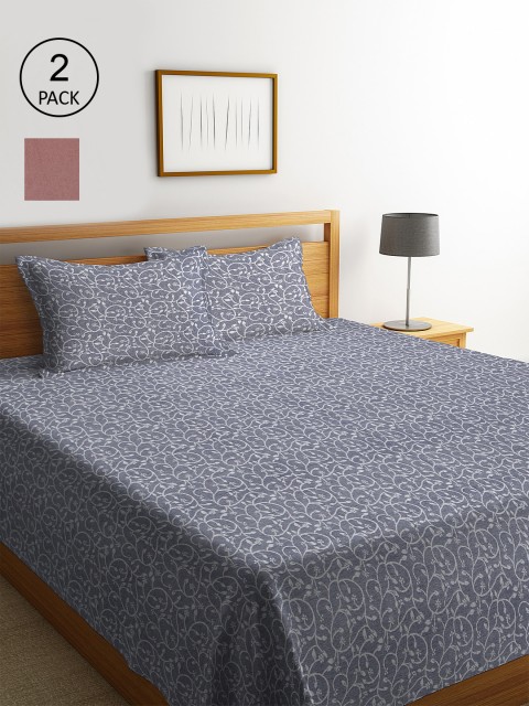 

KLOTTHE Set Of 2 Geometric Double King Bed Covers with 4 Pillow Covers, Grey