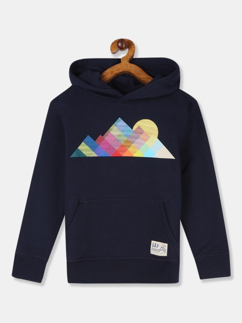 

GAP Boys Navy Blue & Pink Graphic Printed Hooded Sweatshirt