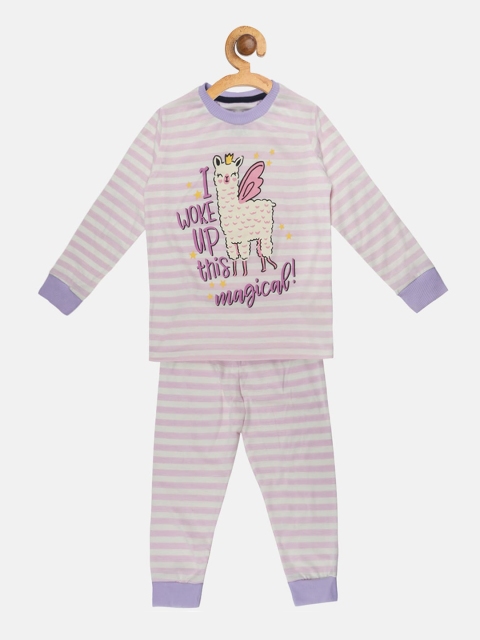 

Lazy Shark Girls Purple & Off-White Striped Night suit