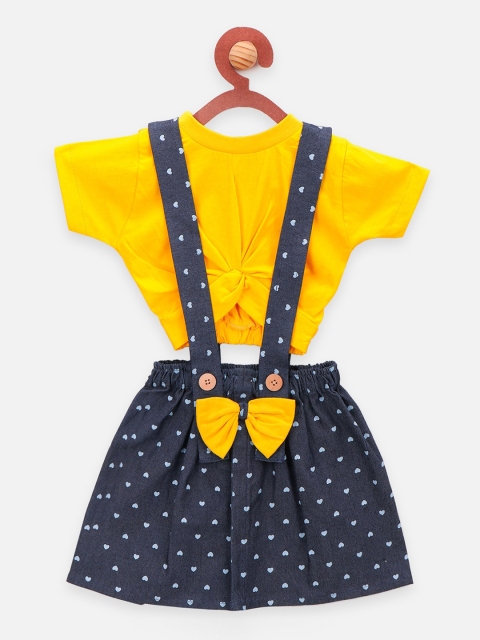 

LilPicks Girls Yellow & Navy Blue Solid Top with Skirt