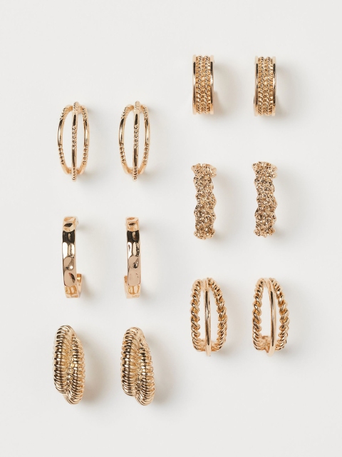 

H&M Women Gold Toned 6 Pairs Hoop Sustainable Earrings