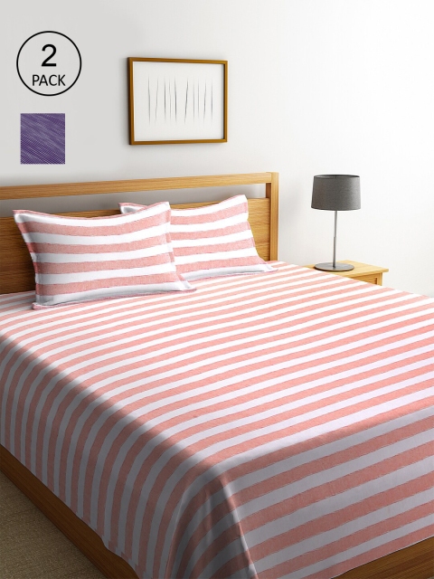 

KLOTTHE Set Of 2 Striped Double King Bed Covers with 4 Pillow Covers, Purple