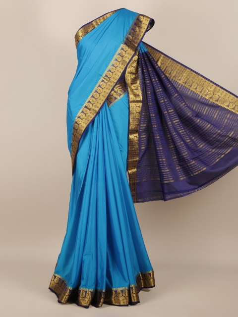 

Pothys Blue & Gold-Toned Poly Georgette Solid Saree