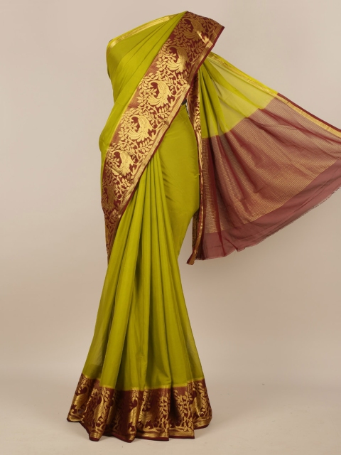 

Pothys Green & Maroon Poly Georgette Solid Saree
