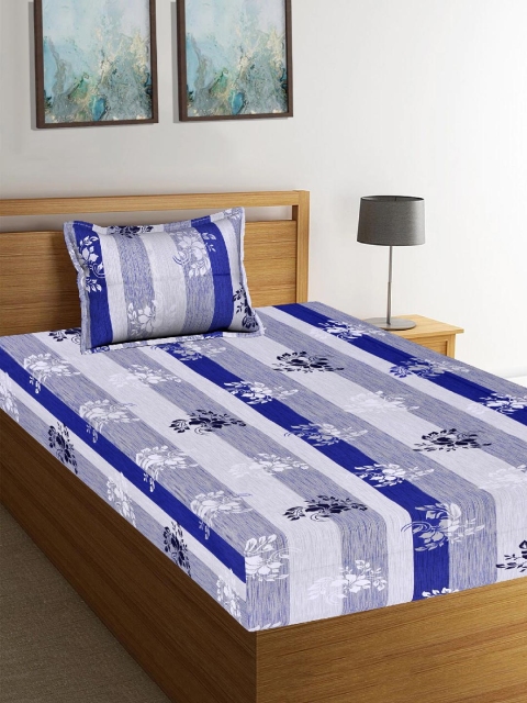 

Tistabene Blue & Grey Striped 180 TC Cotton 1 Single Bedsheet with 1 Pillow Covers