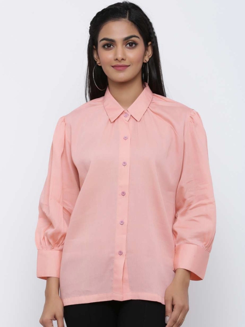 

Tistabene Women Peach-Coloured Regular Fit Solid Casual Shirt