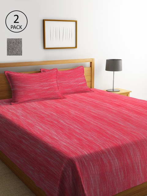 

KLOTTHE Set Of 2 Striped Double King Bed Covers With 4 Pillow Covers, Grey