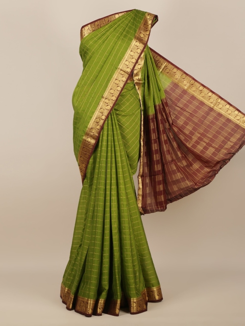 

Pothys Green Checked Poly Georgette Saree
