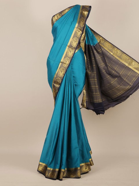 

Pothys Blue Solid Poly Georgette Saree