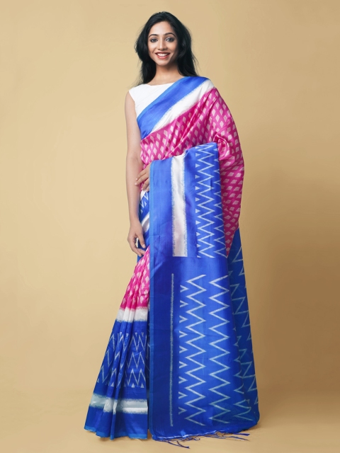 

Unnati Silks Pink Art Silk Printed Baluchari Saree