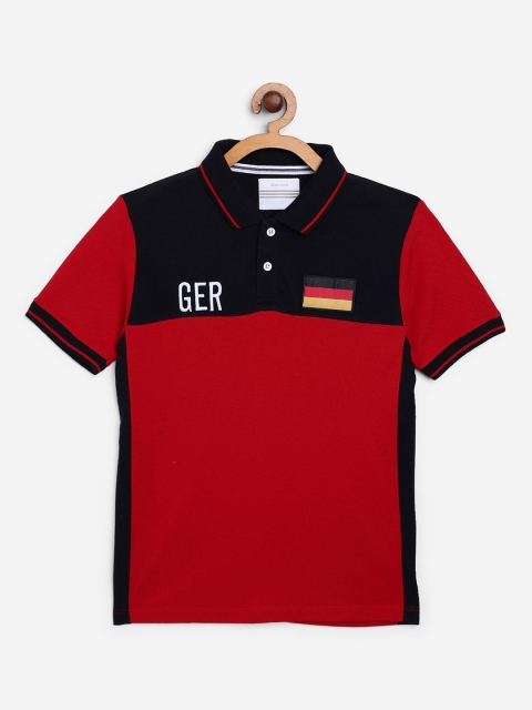 

Octave Boys Red & Black Colourblocked Polo Collar T-shirt