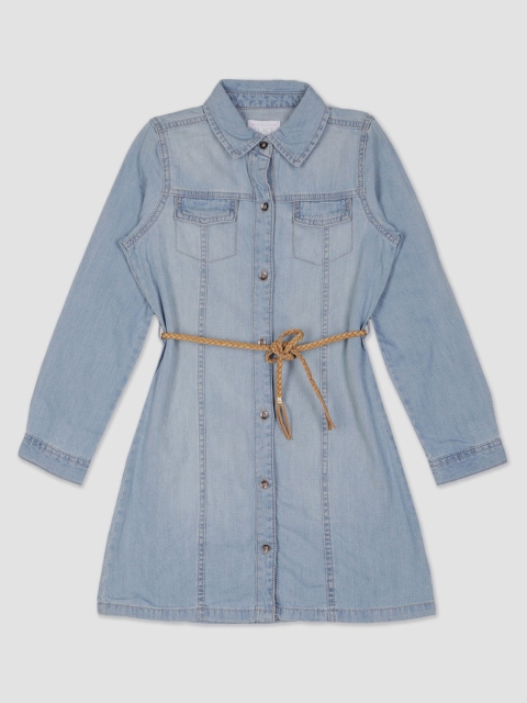 

The Childrens Place Girls Blue Solid Cotton Denim Shirt Dress