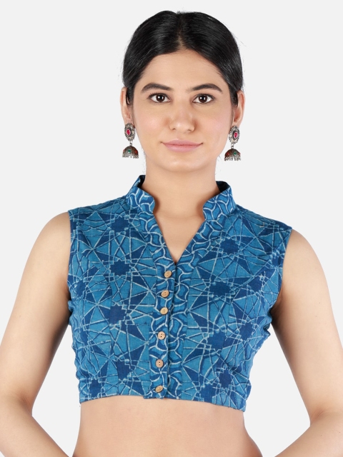 

Llajja Women Blue Printed Sustainable Saree Blouse