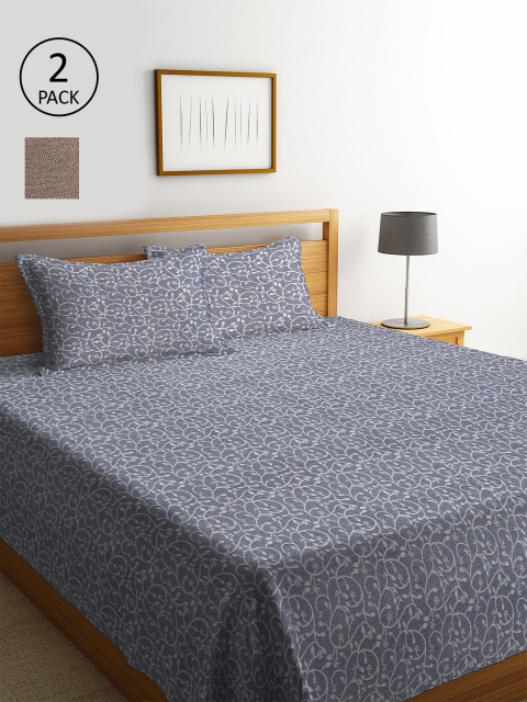 

KLOTTHE Set Of 2 Woven Design Double King Bed Covers With 4 Pillow Covers, Grey