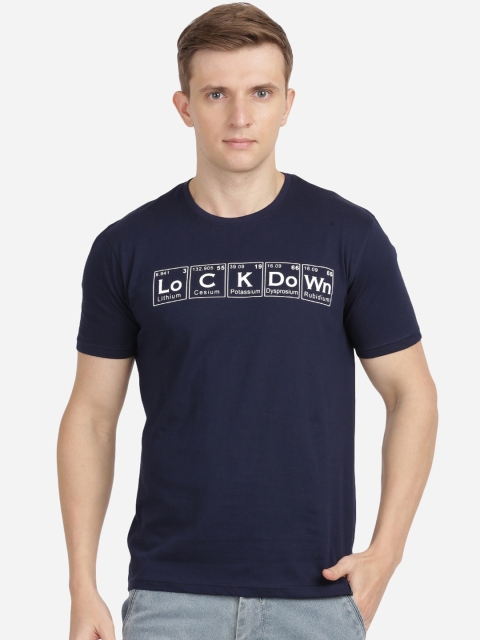 

MASH UNLIMITED Men Navy Blue Slim Fit Printed Round Neck T-shirt