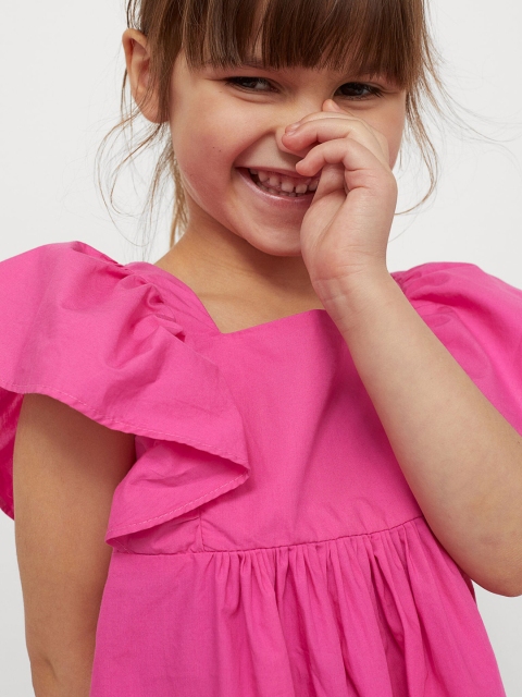 

H&M Girls Pink Solid Pure Cotton Flounce-Trimmed Dress