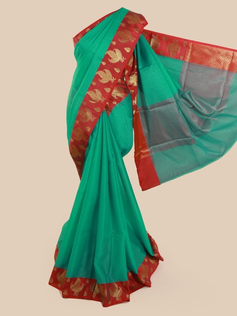 

Pothys Green Solid Cotton Blend Saree