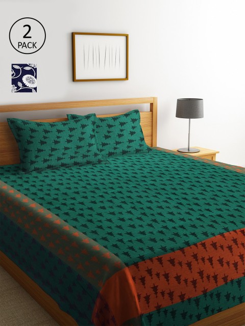 KLOTTHE Set Of 2 Geometric Double Bed Covers With 4 Pillow Covers, Navy blue