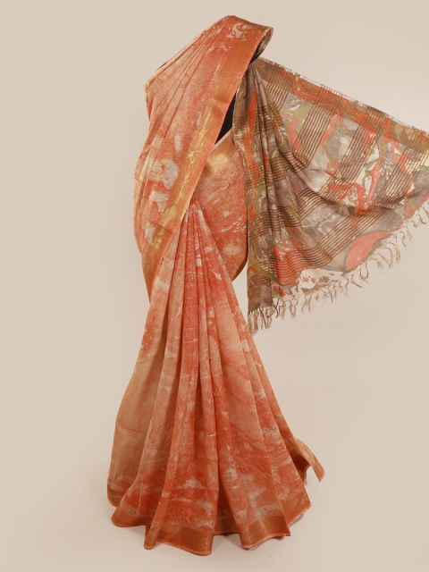 

Pothys Orange & Beige Linen Blend Printed Saree