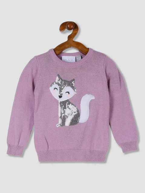

The Childrens Place Girls Lavender & White Embellished Pullover Sweater