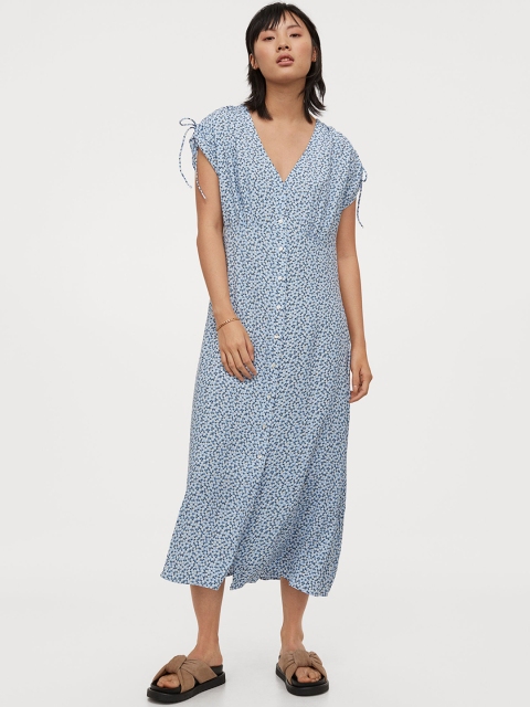 

H&M Women Sustainable Blue & White Floral Printed A-Line Dress