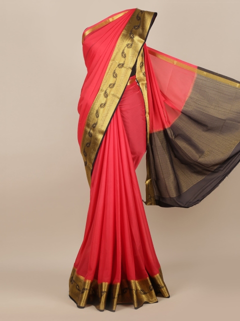

Pothys Pink Solid Poly Georgette Saree
