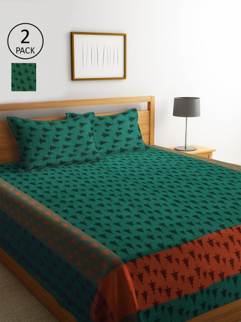 

KLOTTHE Set Of 2 Woven-Design Double King Bed Covers With 4 Pillow Covers, Green