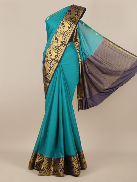 

Pothys Blue Solid Poly Georgette Saree