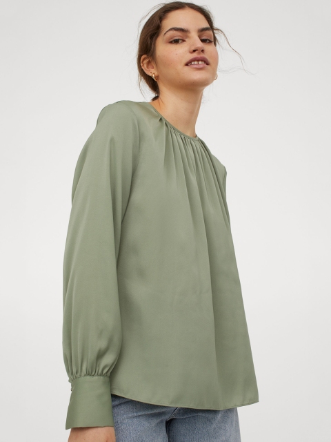 

H&M Women Green Solid Crepe Blouse