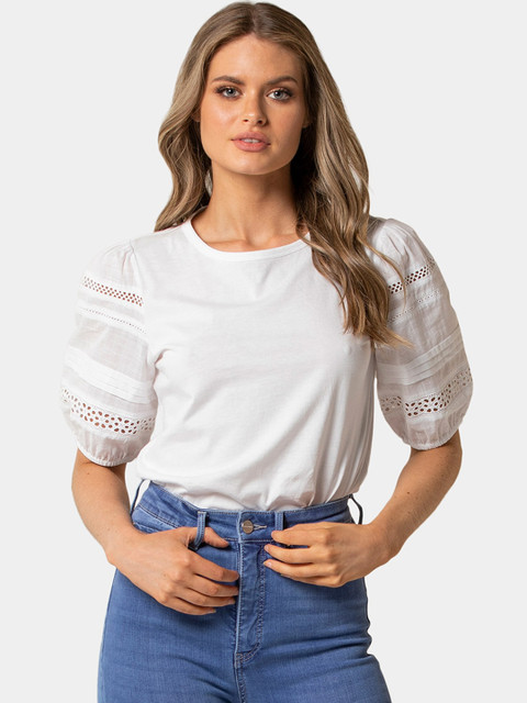 

Forever New White Puff Sleeves Regular Top