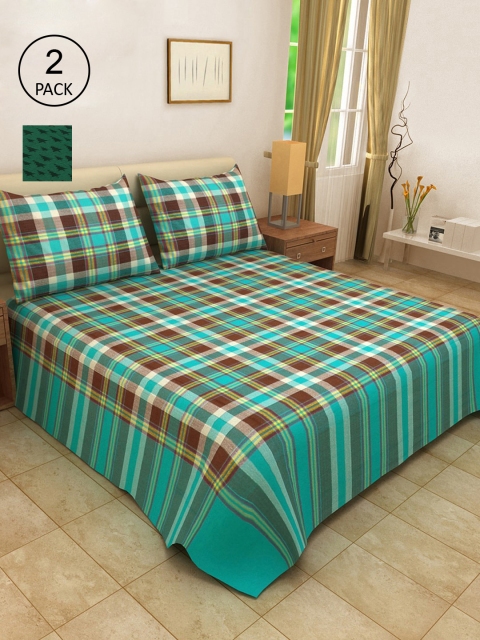 

KLOTTHE Set Of 2 Woven-Design Double King Bed Covers With 4 Pillow Covers, Green