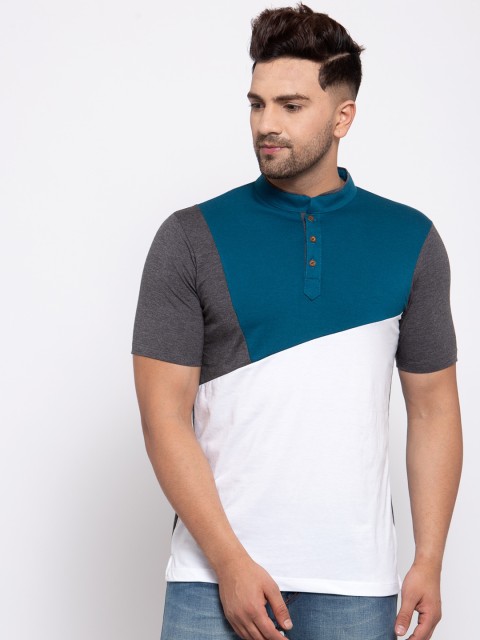 

Kalt Men Grey Colourblocked Henley Neck T-shirt