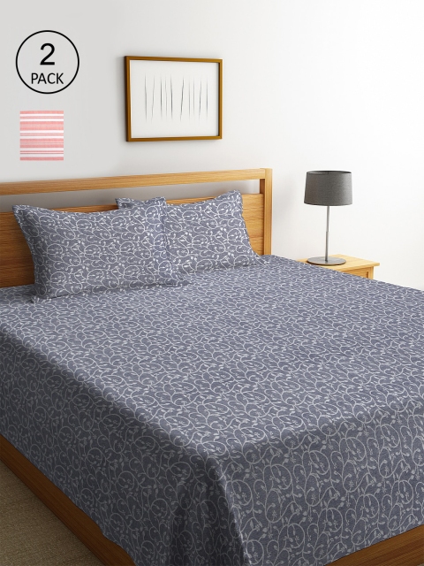 

KLOTTHE Set Of 2 Striped Double King Bed Covers with 4 Pillow Covers, Grey